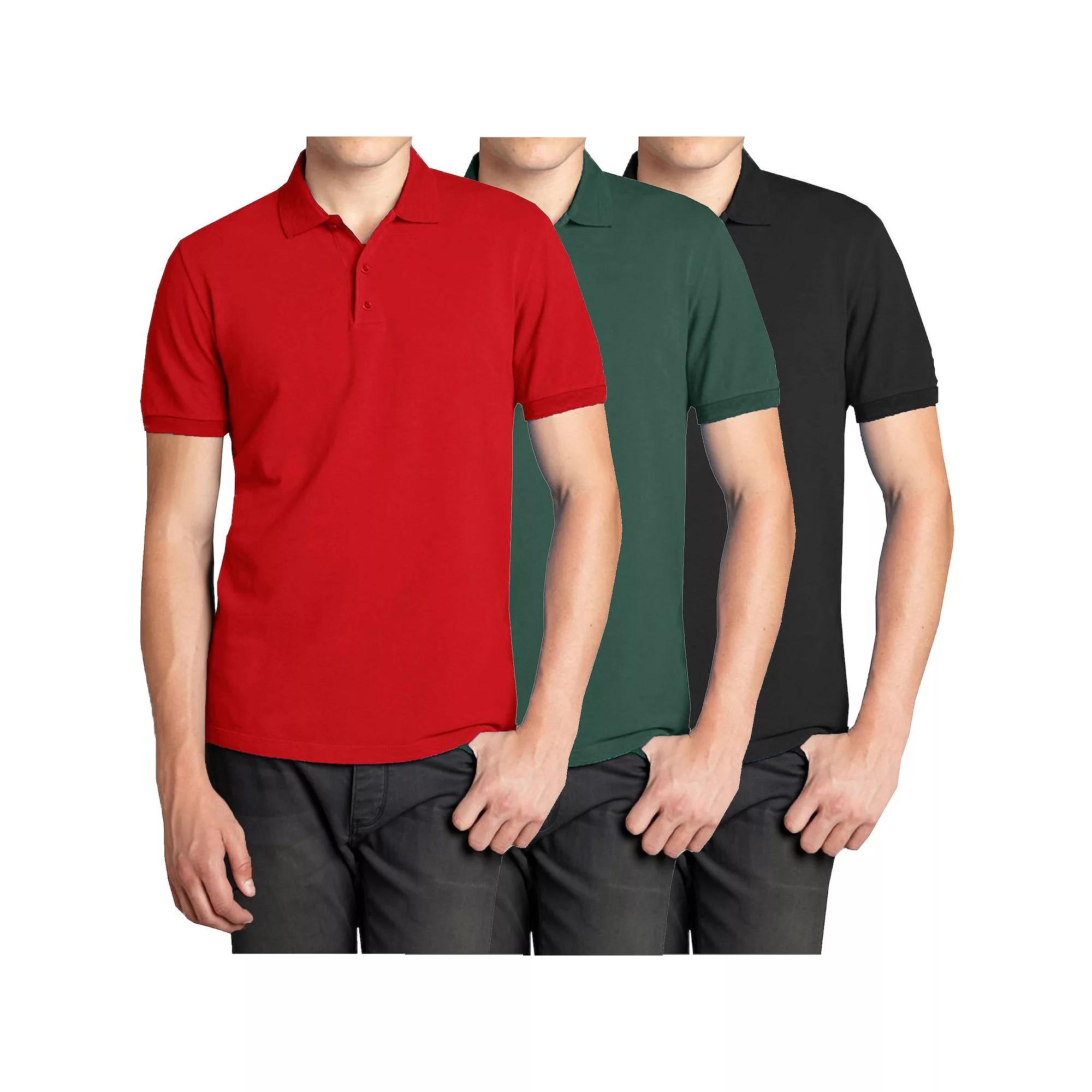 Men's Galaxy 3-Pack Pique Polos, Size: Medium, Red Hunter Black Product Image