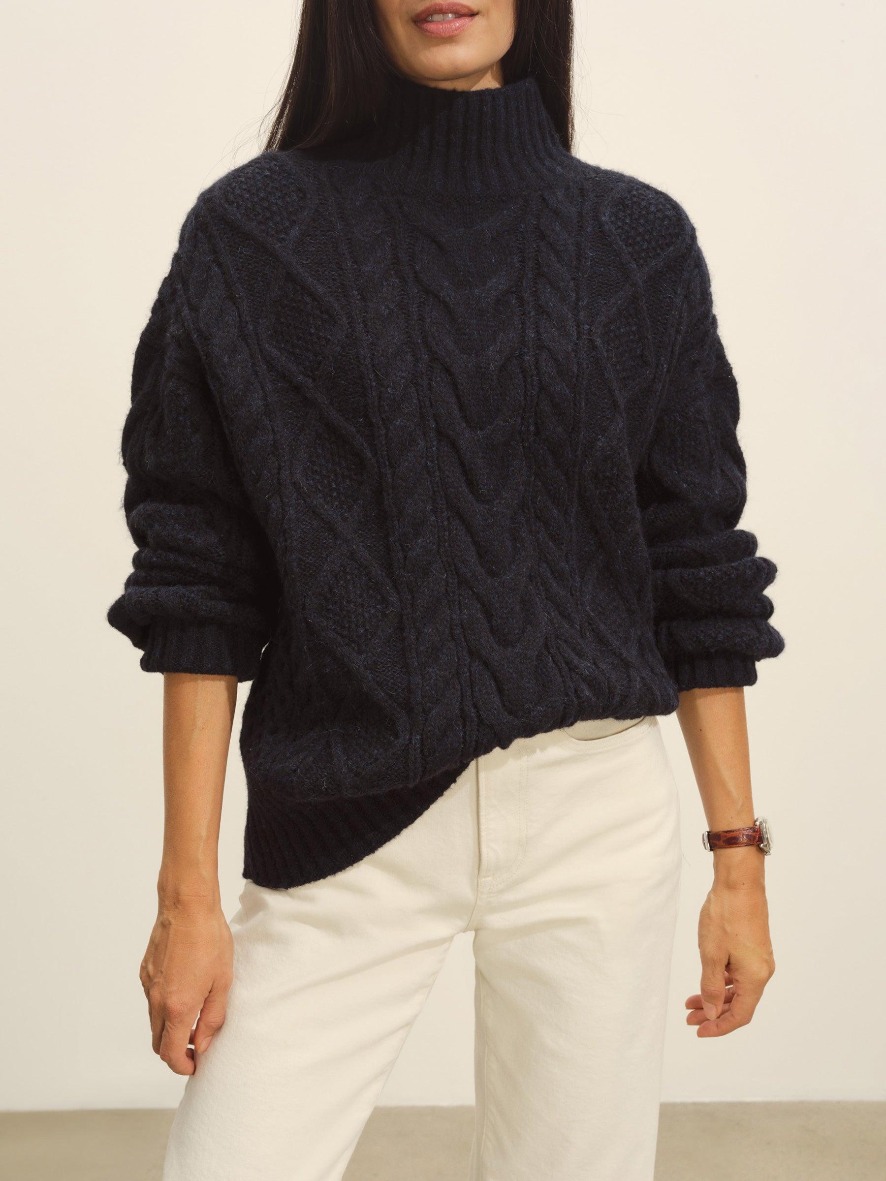 Dark Navy Highland Alpaca Cable Turtleneck Product Image