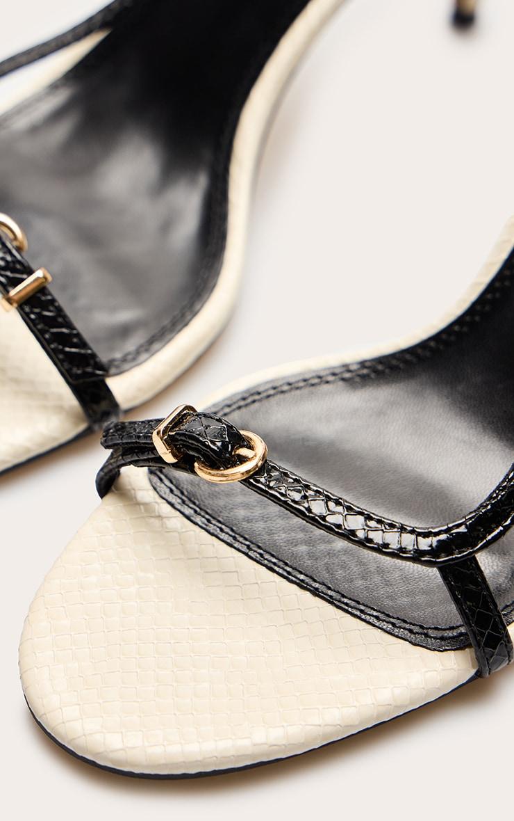 Monochrome Pu Round Toe Asymmetric Buckle Strap Mid Heeled Sandals Product Image