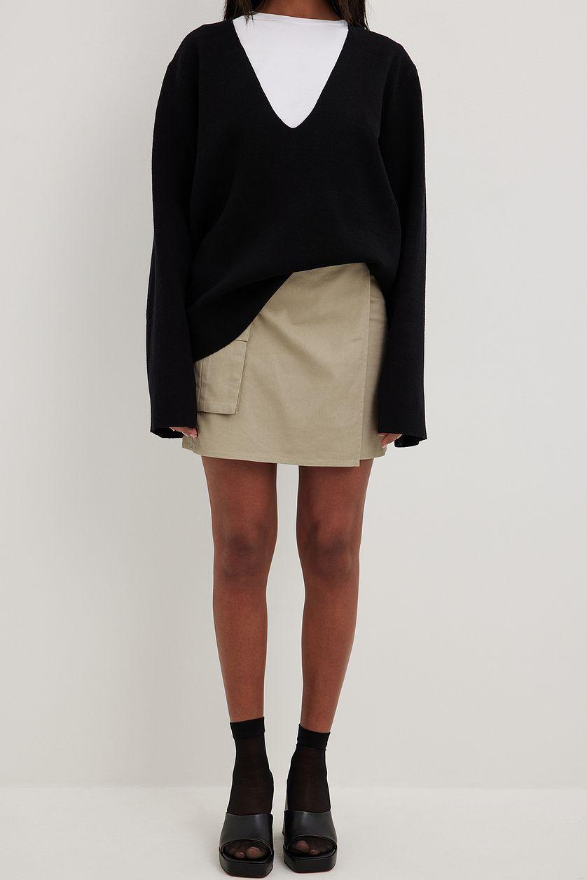 Linen Pocket Detail Overlap Skirt Product Image