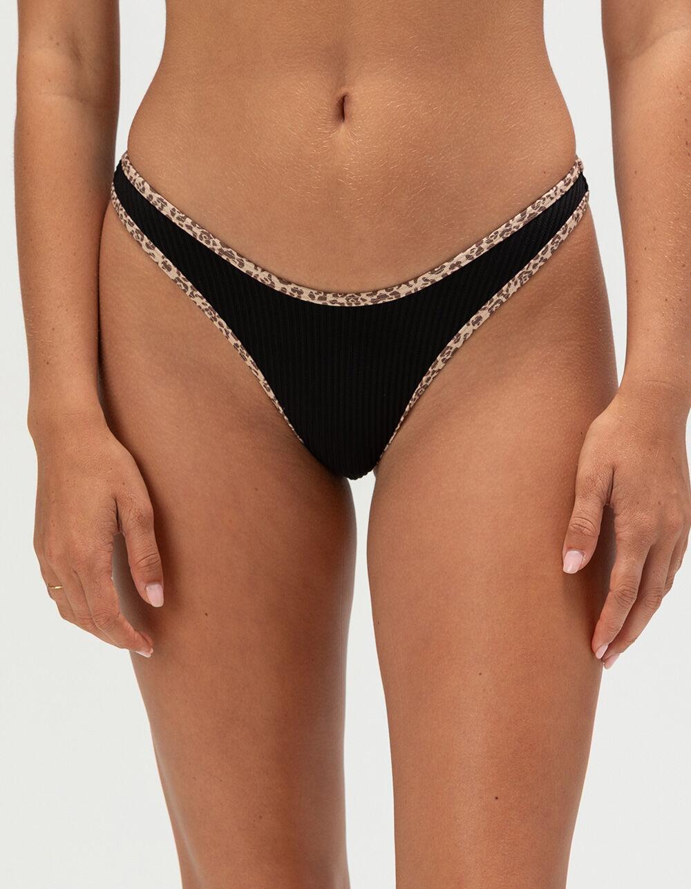 DAMSEL Texture High Leg Bikini Bottoms - BLACK COMBO Product Image