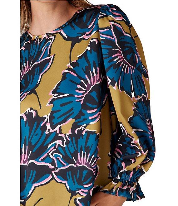 CROSBY by Mollie Burch James Crepe de Chine Floral Jewel Neck Long Balloon Sleeve Ruffle Cuff Back Keyhole Blouse Product Image