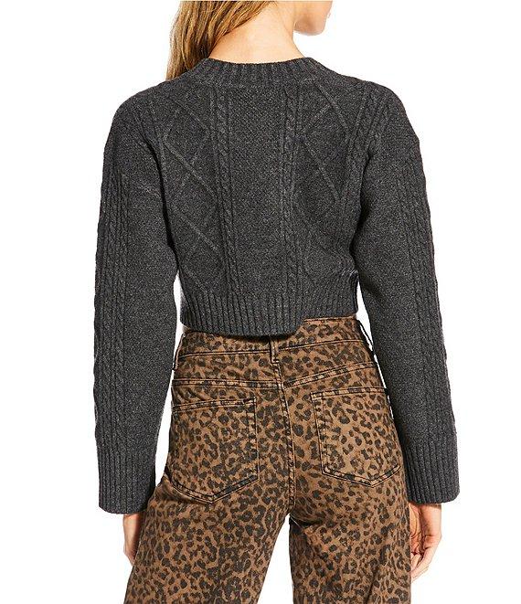 Gianni Bini Wool Blend Cable Crew Neck Long Sleeve Cardigan Product Image