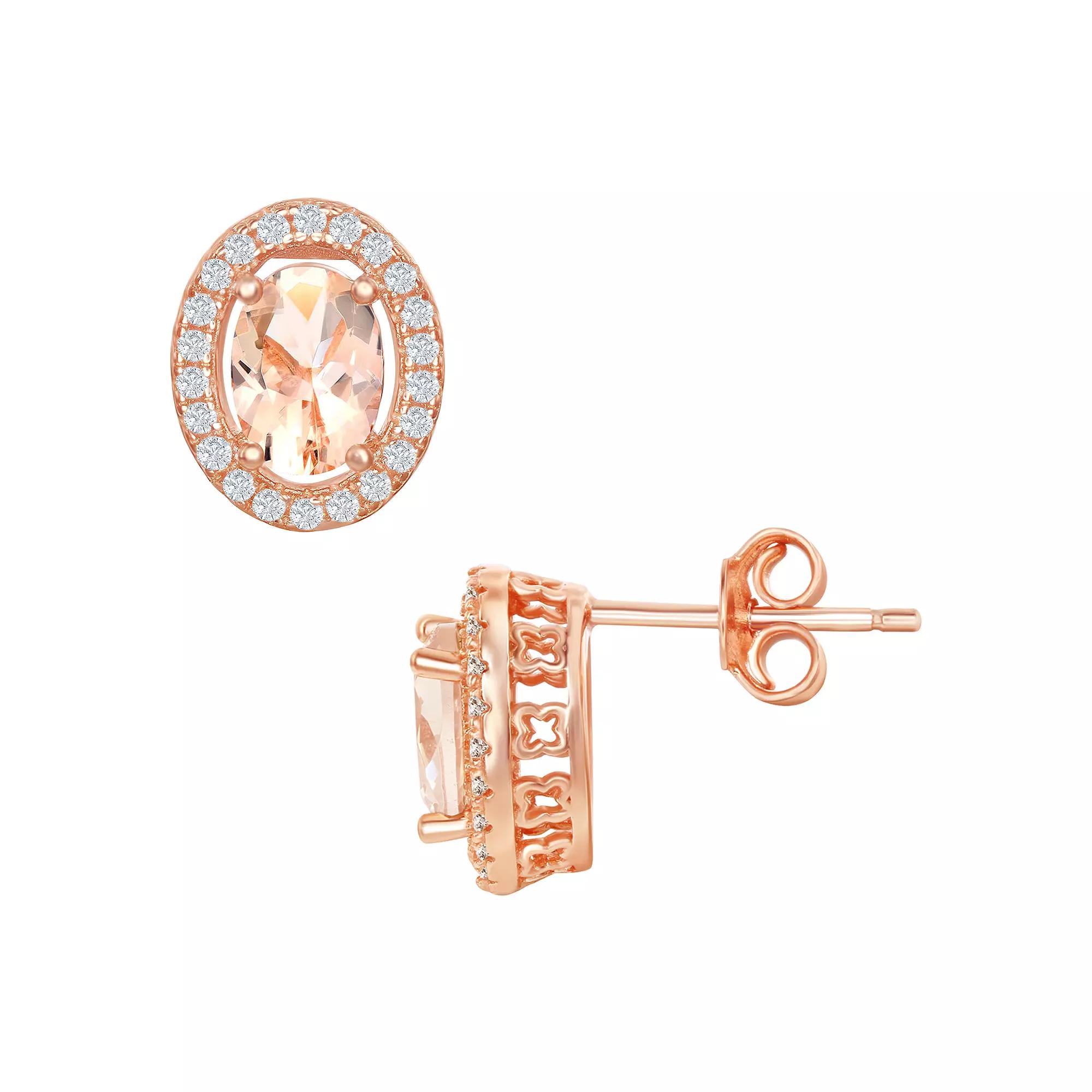 Sterling Silver Oval Morganite Cubic Zirconia Stud Earrings, Women's, Pink Tone Product Image