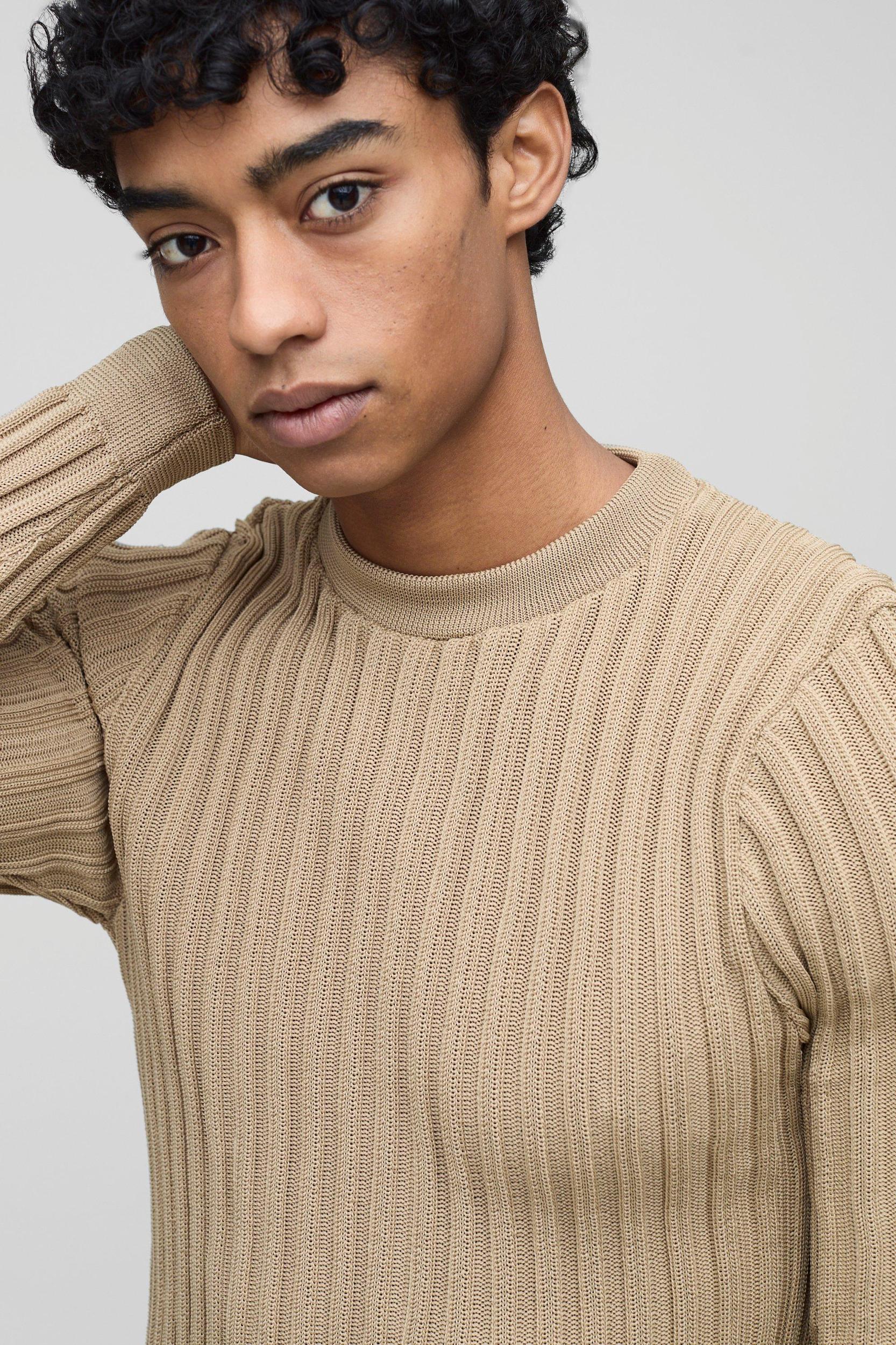 Muscle Fit Ribbed Long Sleeve Sweater | boohooMAN USA Product Image