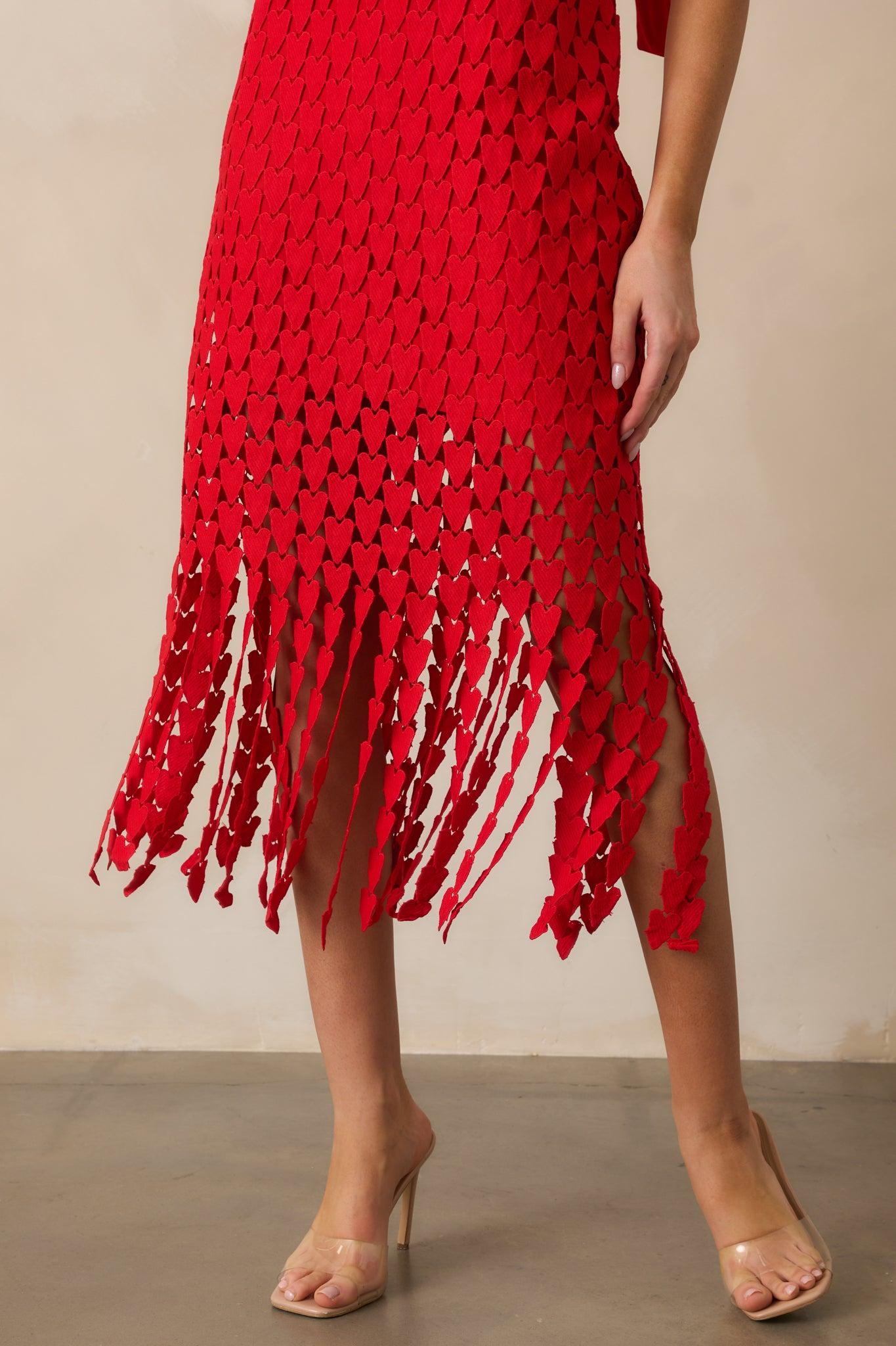 Heart On Display Red Heart Lace Midi Dress Product Image