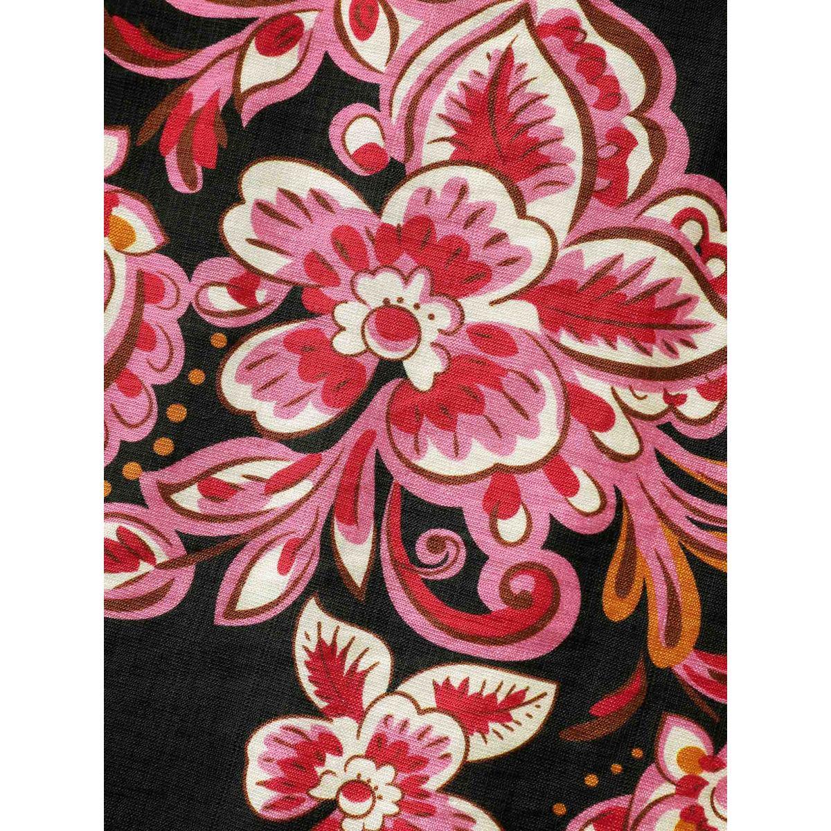 Plus Size Paisley Print Stretchy Waist Pockets Midi Dress BlackFlower Women V-neck Short sleeve Curvy BloomChic 18-20/2X Product Image