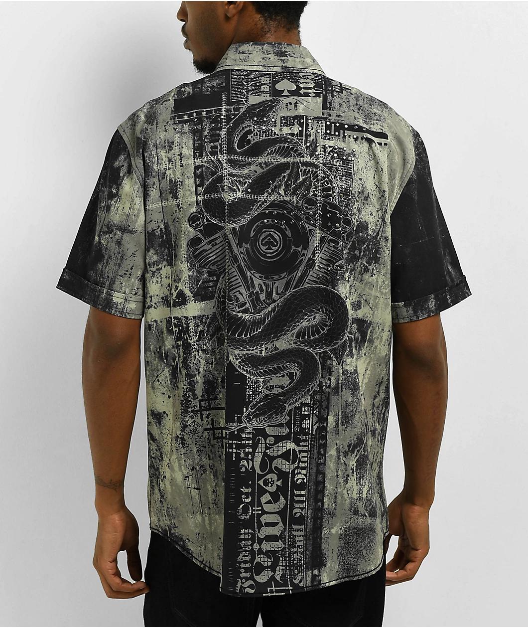 Affliction Motorway Chaos Charcoal Wash Short Sleeve Button Up Shirt Product Image