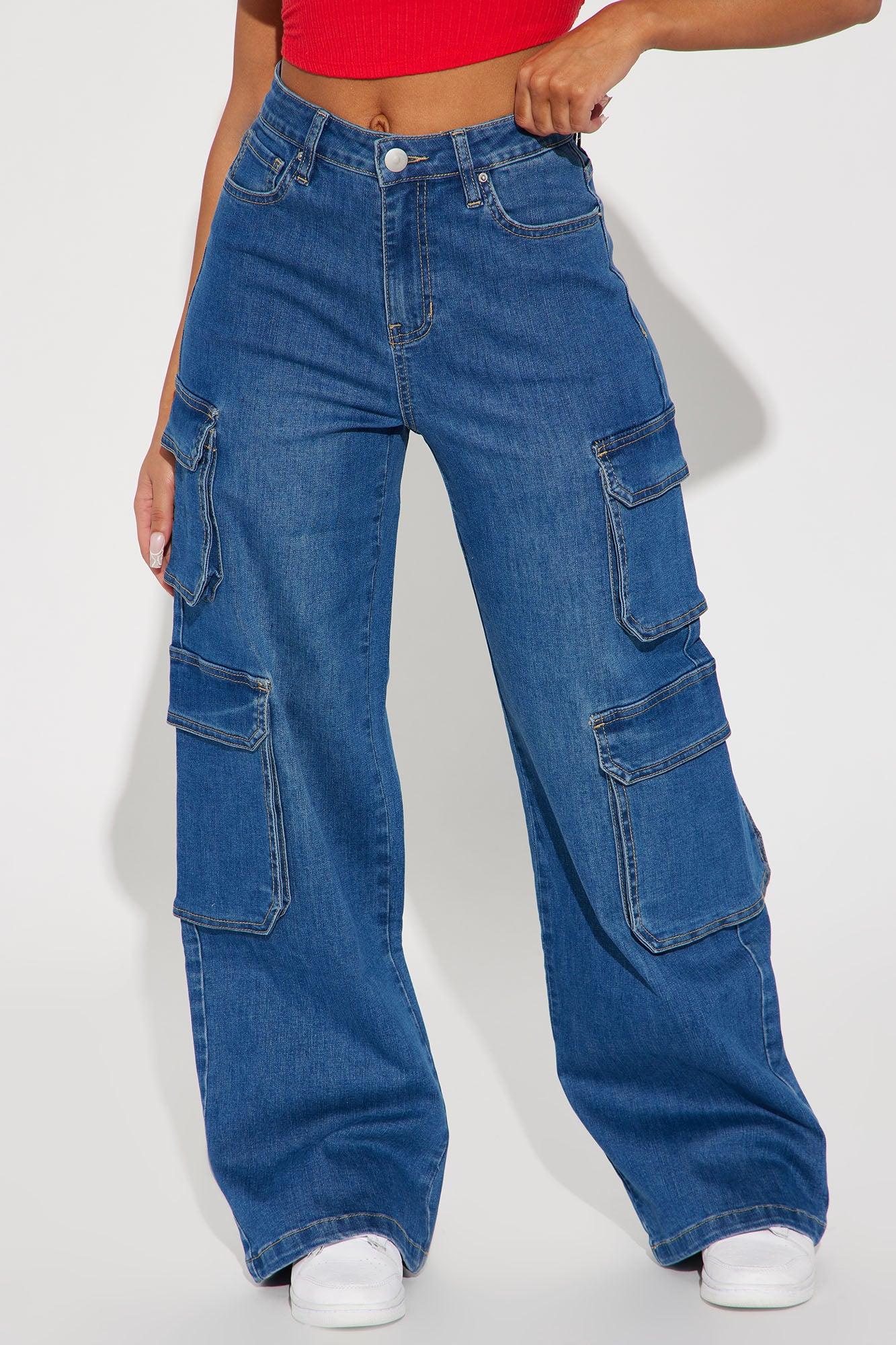 Deep Dive Low Stretch Cargo Jeans - Medium Wash Product Image