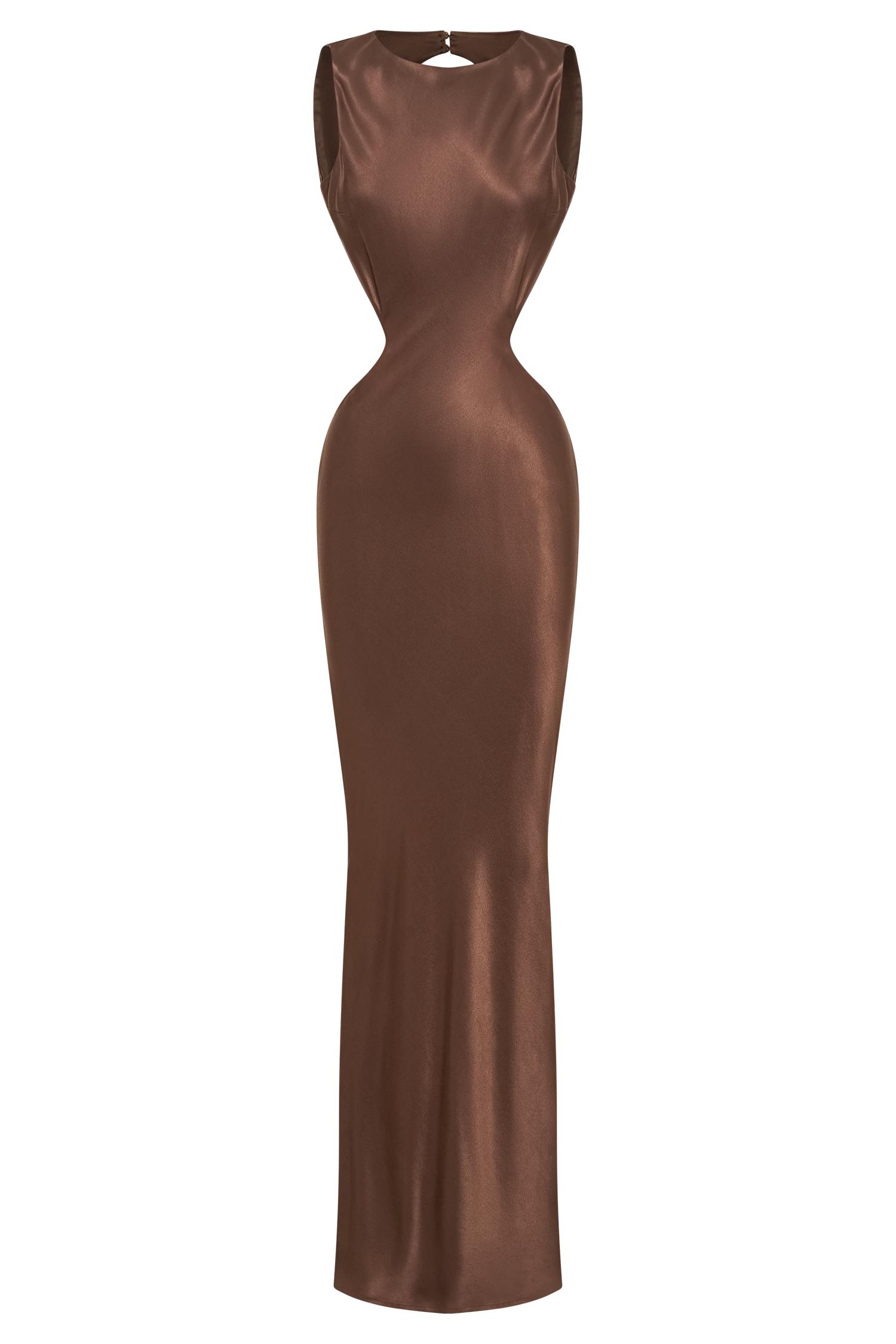 Electra Satin Cut Out Maxi Dress - Mocha Product Image