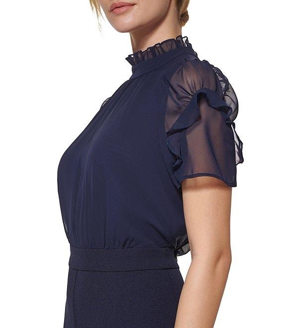 Vince Camuto Short Sleeve Mock Neck Chiffon Bodice Jumpsuit Product Image