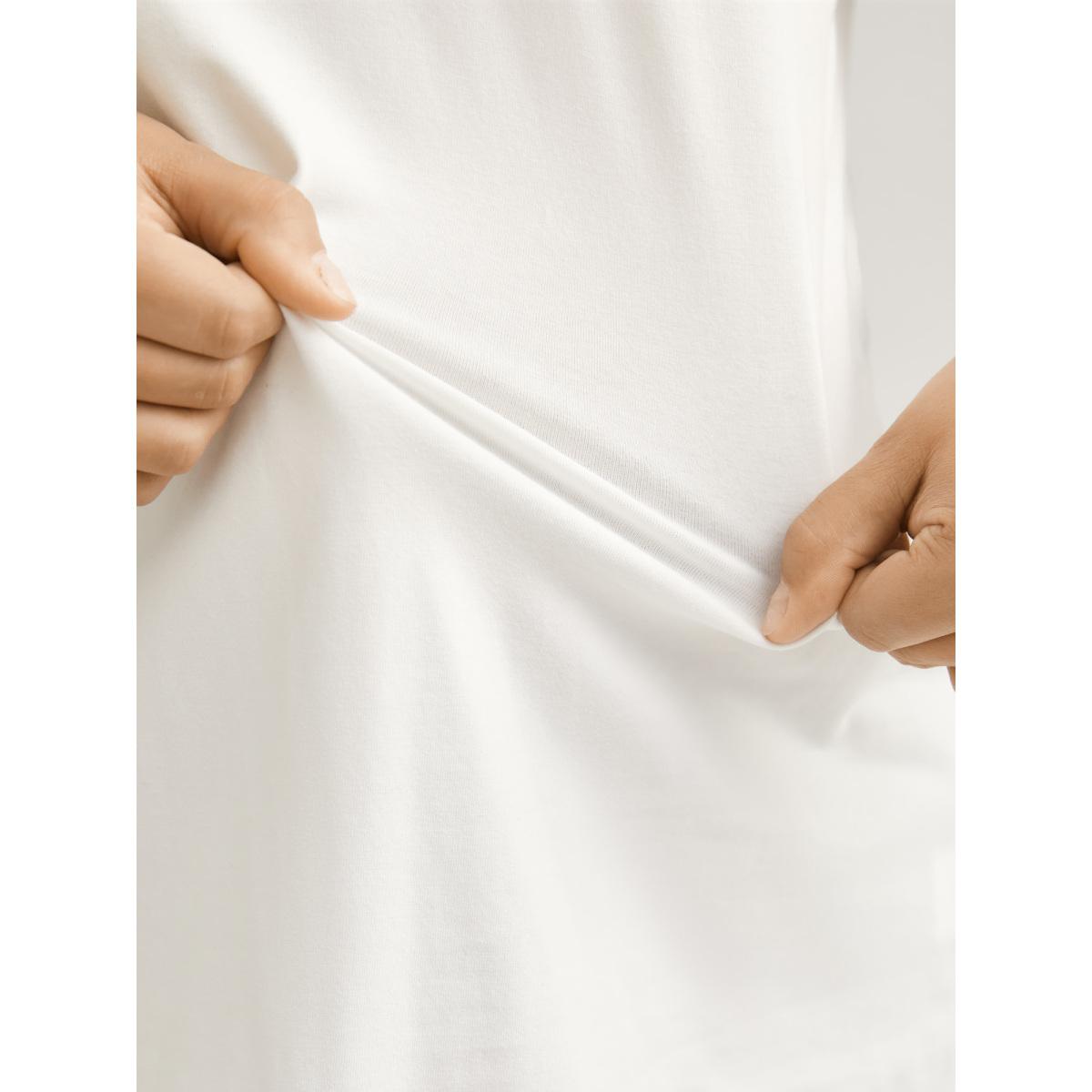 Plus Size Cotton V Neck Plain Basic T-shirt White Women Leisure Non Plain V-neck Casual T-shirts BloomChic 12/L Product Image