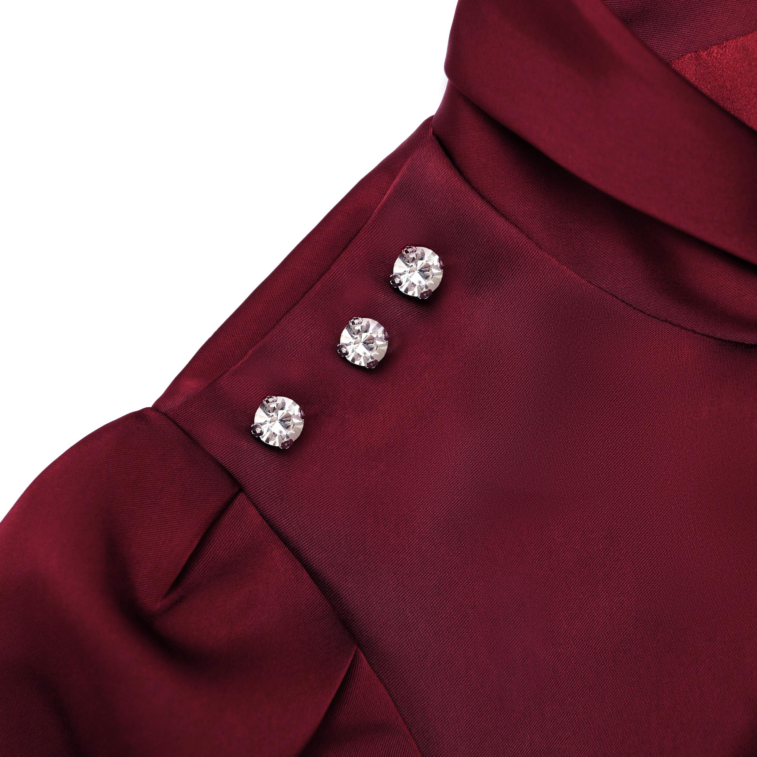 Burgundy Satin Midi Dress Product Image