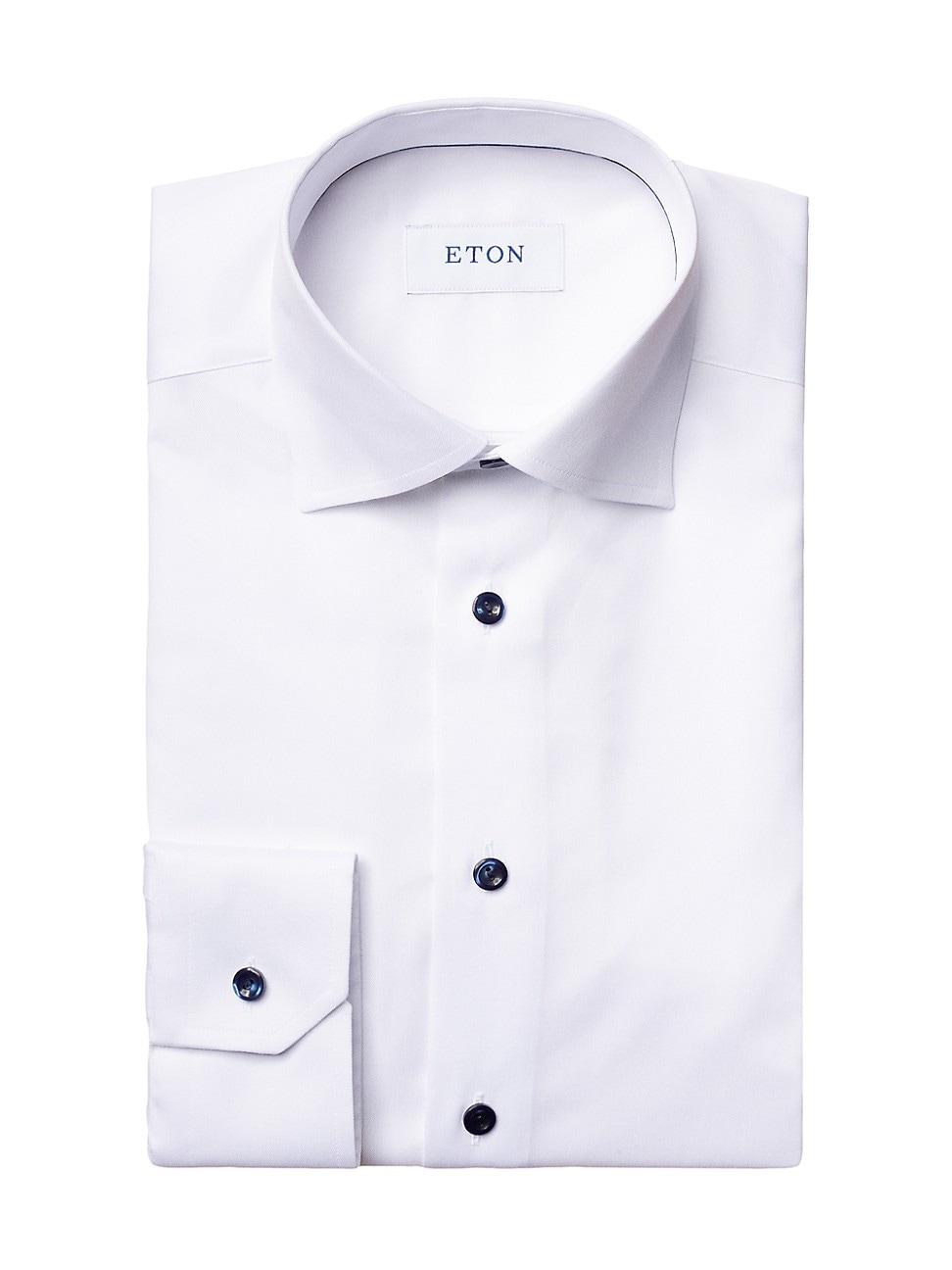 Mens Slim-Fit Twill Dress Shirt with Navy Details Product Image