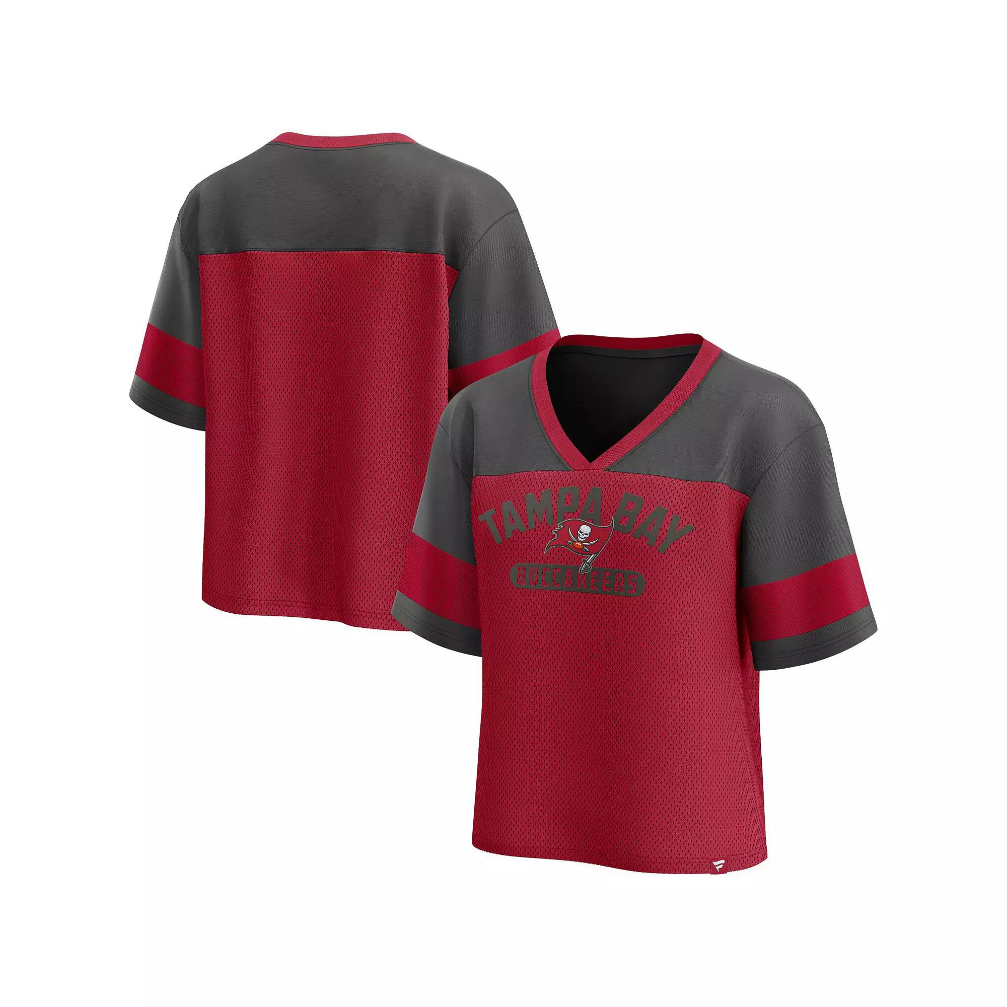 Women's Fanatics  Red/Pewter Tampa Bay Buccaneers Homeschool Jersey Poly V-NeckFashion Top, Size: Small Product Image