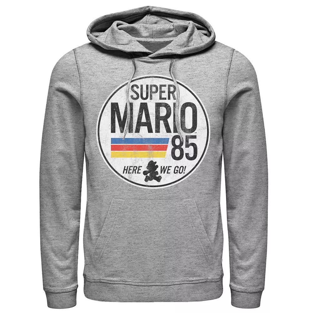 Men's Nintendo Super Mario Here We Go '85 Retro Vintage Hoodie, Size: Small, Athletic Grey Product Image