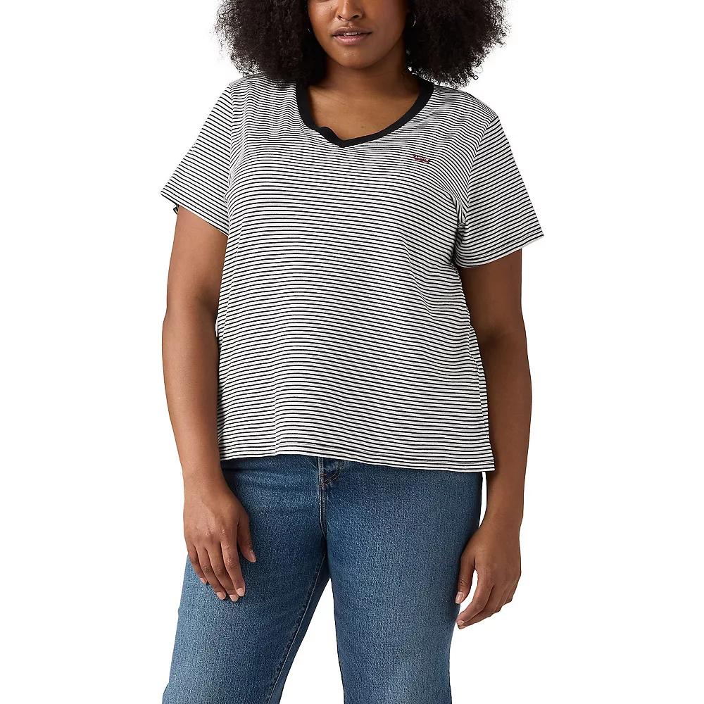 Plus Size Levi's® Logo Perfect Tee, Women's, Size: 3XL, Black White Stripe Product Image