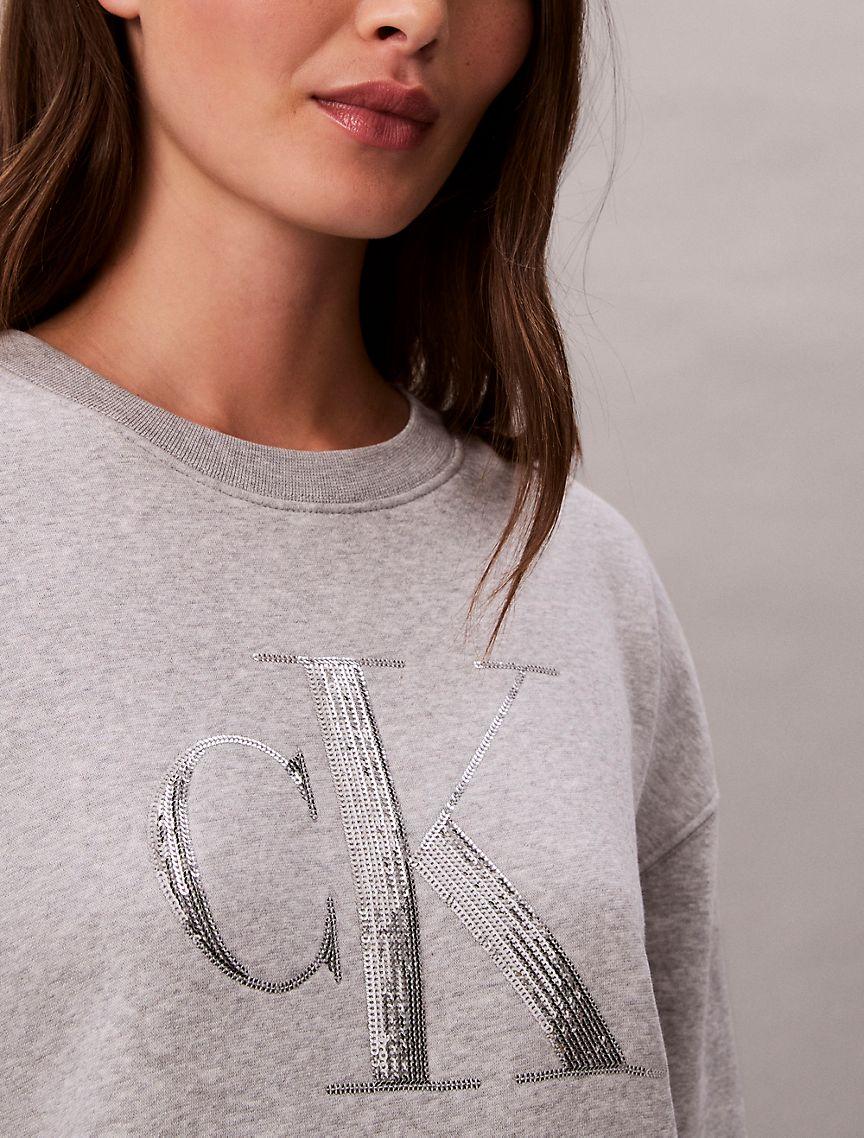Fleece Sequin Monogram Mini Sweatshirt Dress Product Image