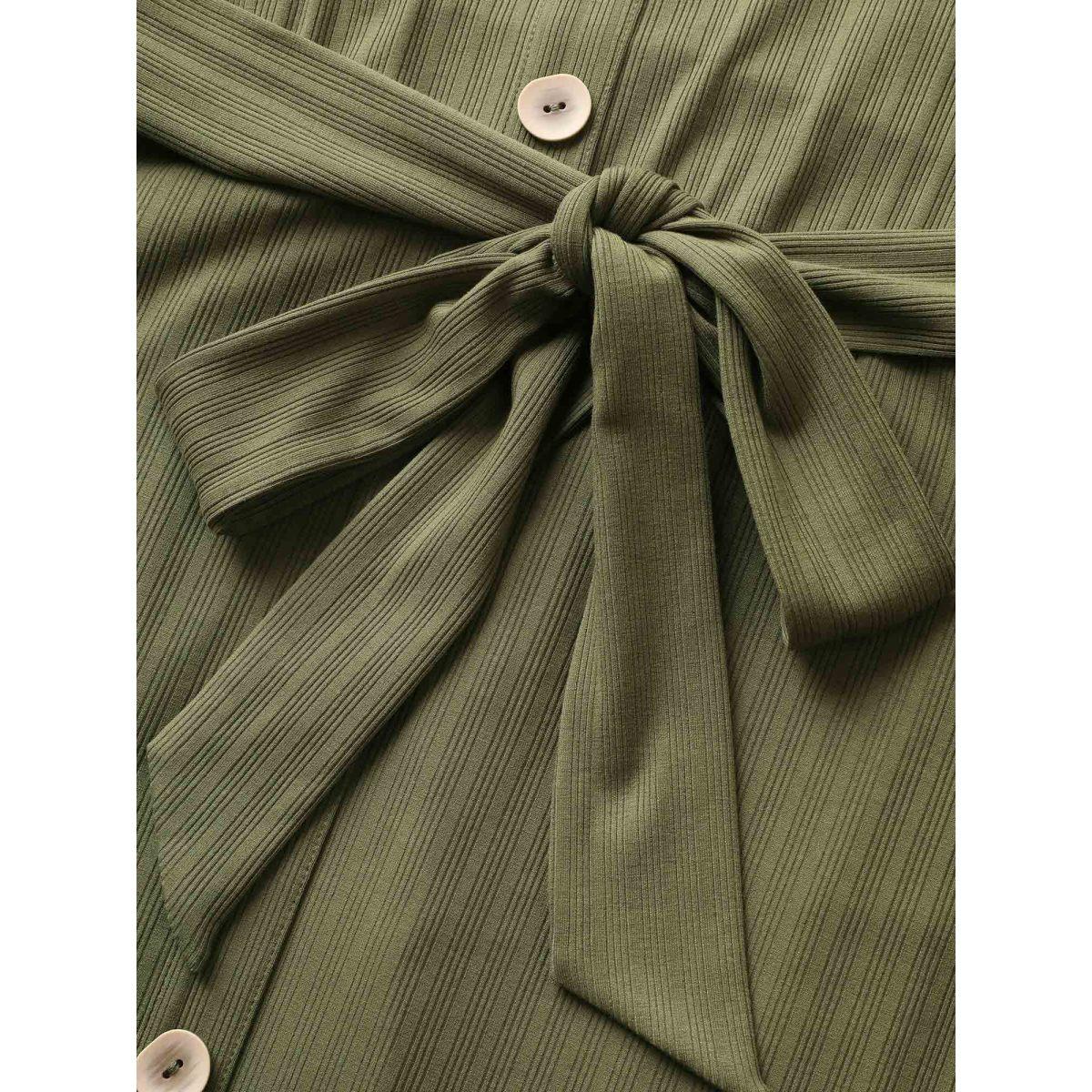 Plus Size Solid Button Detail Sleeveless Knit Dress ArmyGreen Women Casual Texture U-neck Sleeveless Curvy Midi Dress BloomChic 14-16/1X Product Image