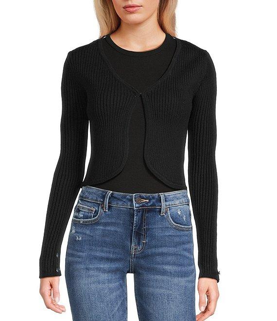 Honey & Sparkle Removable Faux Fur Collared Long Sleeve Cardigan Product Image