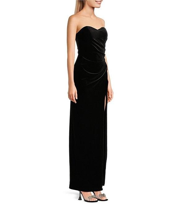 Pear Culture Strapless Ruched Velvet Long Dress Product Image