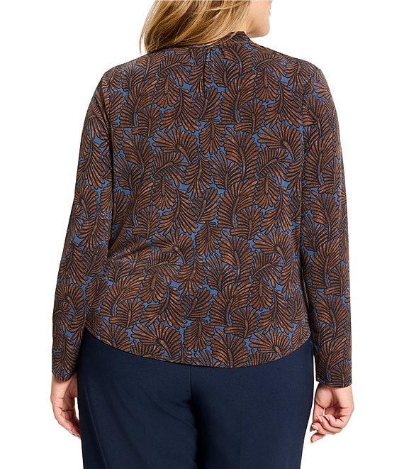 NIC + ZOE Plus Feather Fern V-Neck Long Sleeve Faux Top Product Image