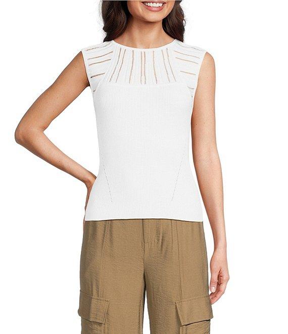 DKNY By Donna Karan Knit Illusion Crew Neck Sleeveless Top Product Image