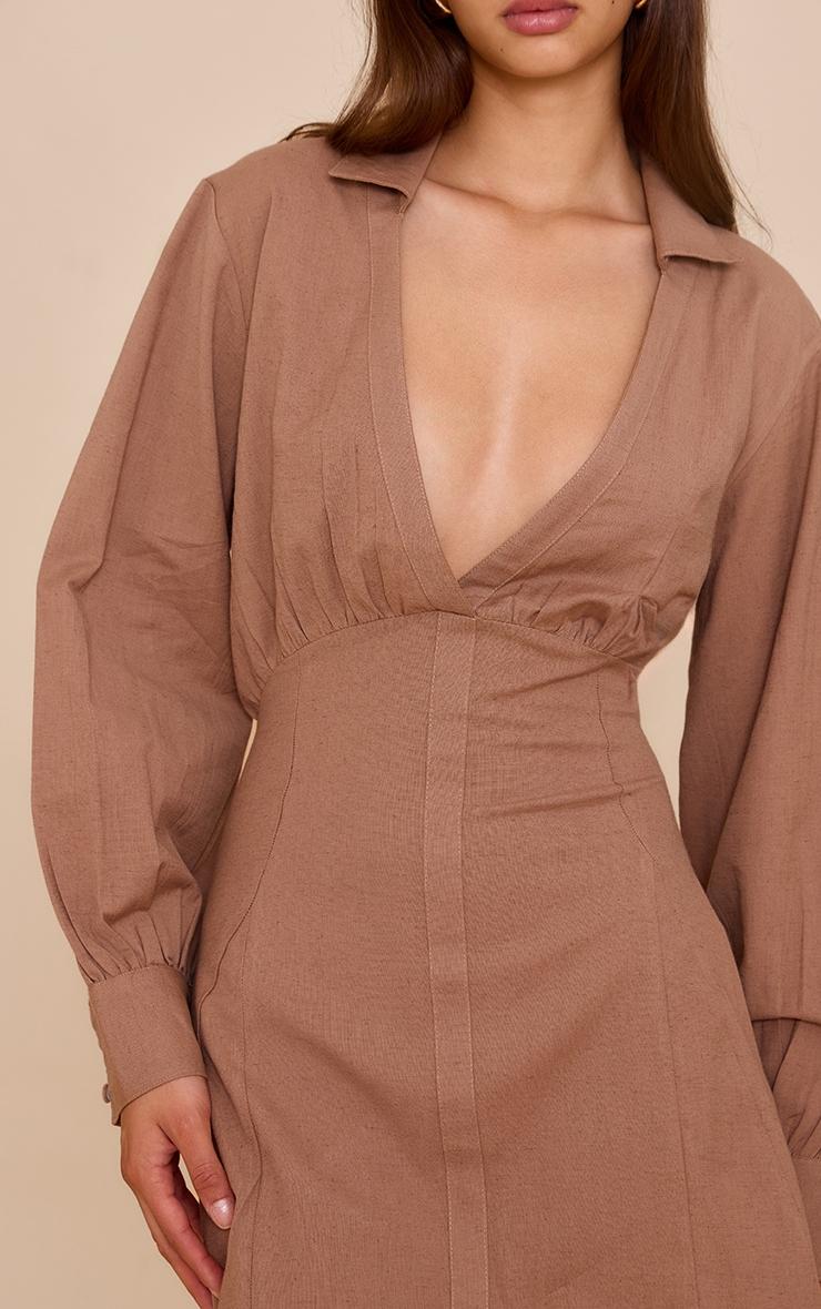  Mocha Plunge Shirt Dress Product Image