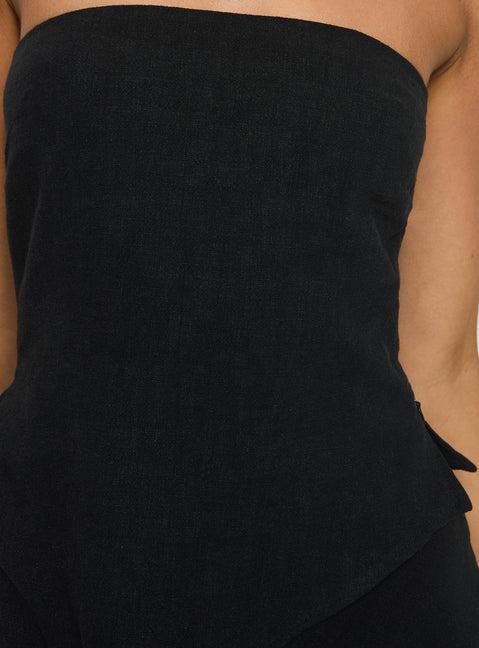 Birdie Asymmetric Linen Blend Top Black Product Image