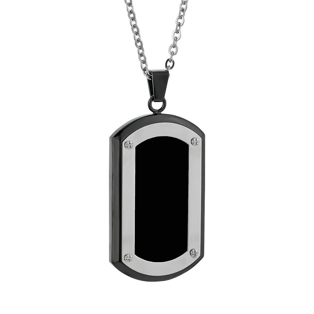 LYNX Stainless Steel Two Tone Dog Tag Necklace - Men, Men's, Size: 22", Black Product Image