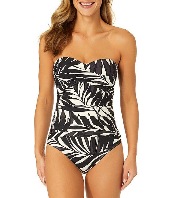 Anne Cole Tropical Palm Chic Sweetheart Neck Shirred Bandeau One Piece Swimsuit Product Image