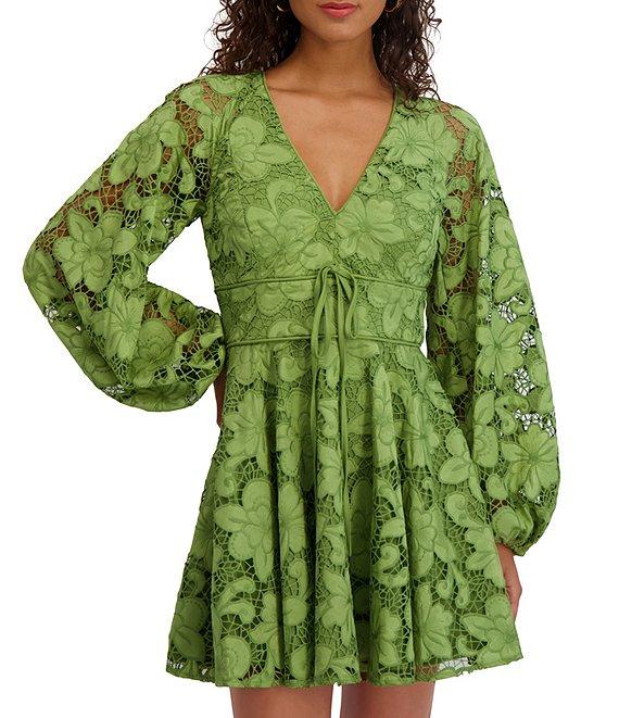 SIENA Long Sleeve V-Neck Floral Lace Dress Product Image