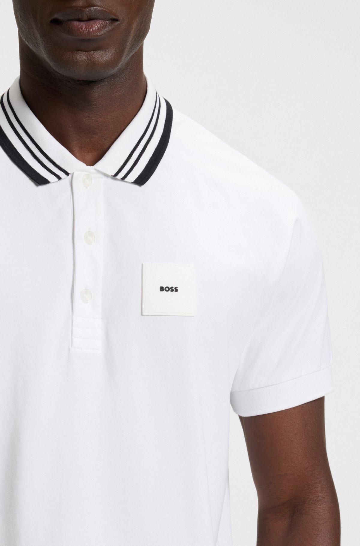 Paddy stretch-cotton polo shirt with striped collar Product Image