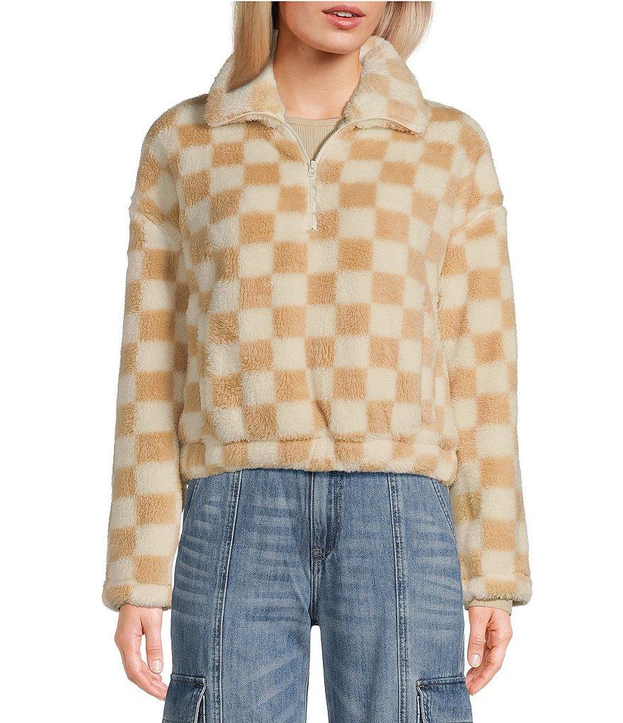 Honey & Sparkle Checkered Fleece Quarter Zip Jacket Product Image