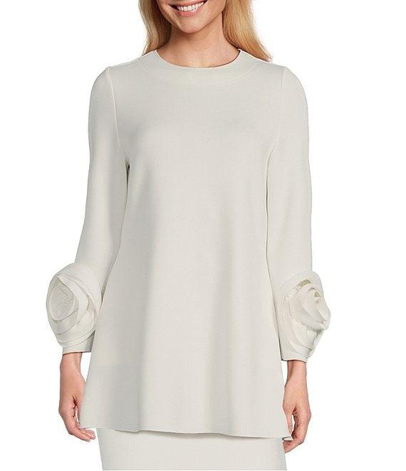IC Collection Knit Round Neck Long Sleeve Rosette Cuff Tunic Product Image