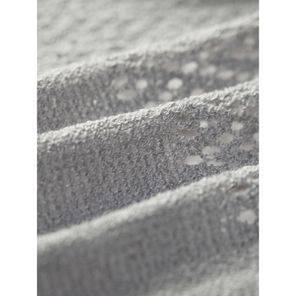 Plus Size Plain Geometric Eyelet Open Front Cardigan DarkGray Women Basics Loose Long Sleeve Everyday Cardigans BloomChic 18-20/2X Product Image