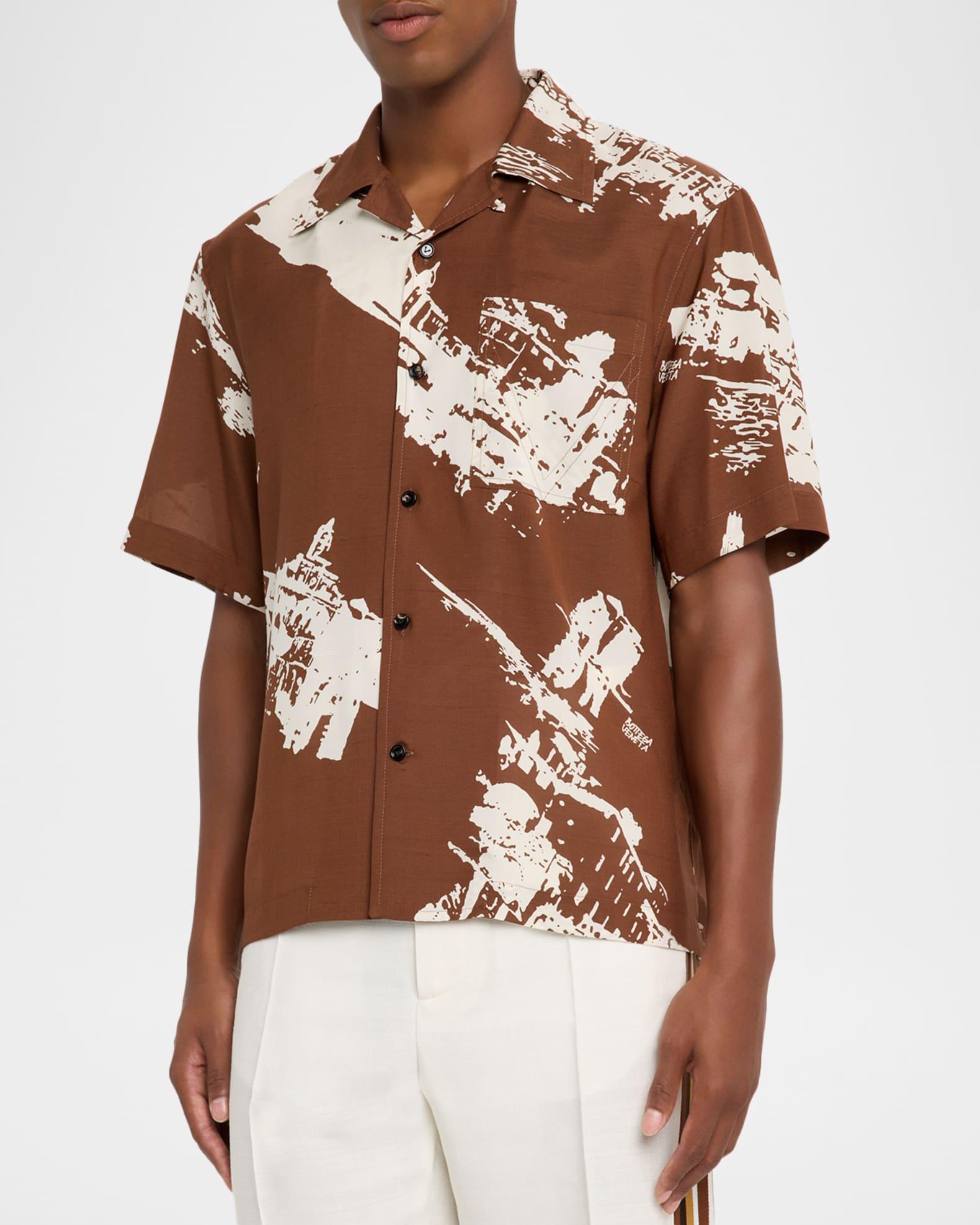 Men's Italian Postcard Silk Short-Sleeve Shirt Product Image