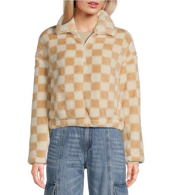 Honey & Sparkle Checkered Fleece Quarter Zip Jacket Product Image