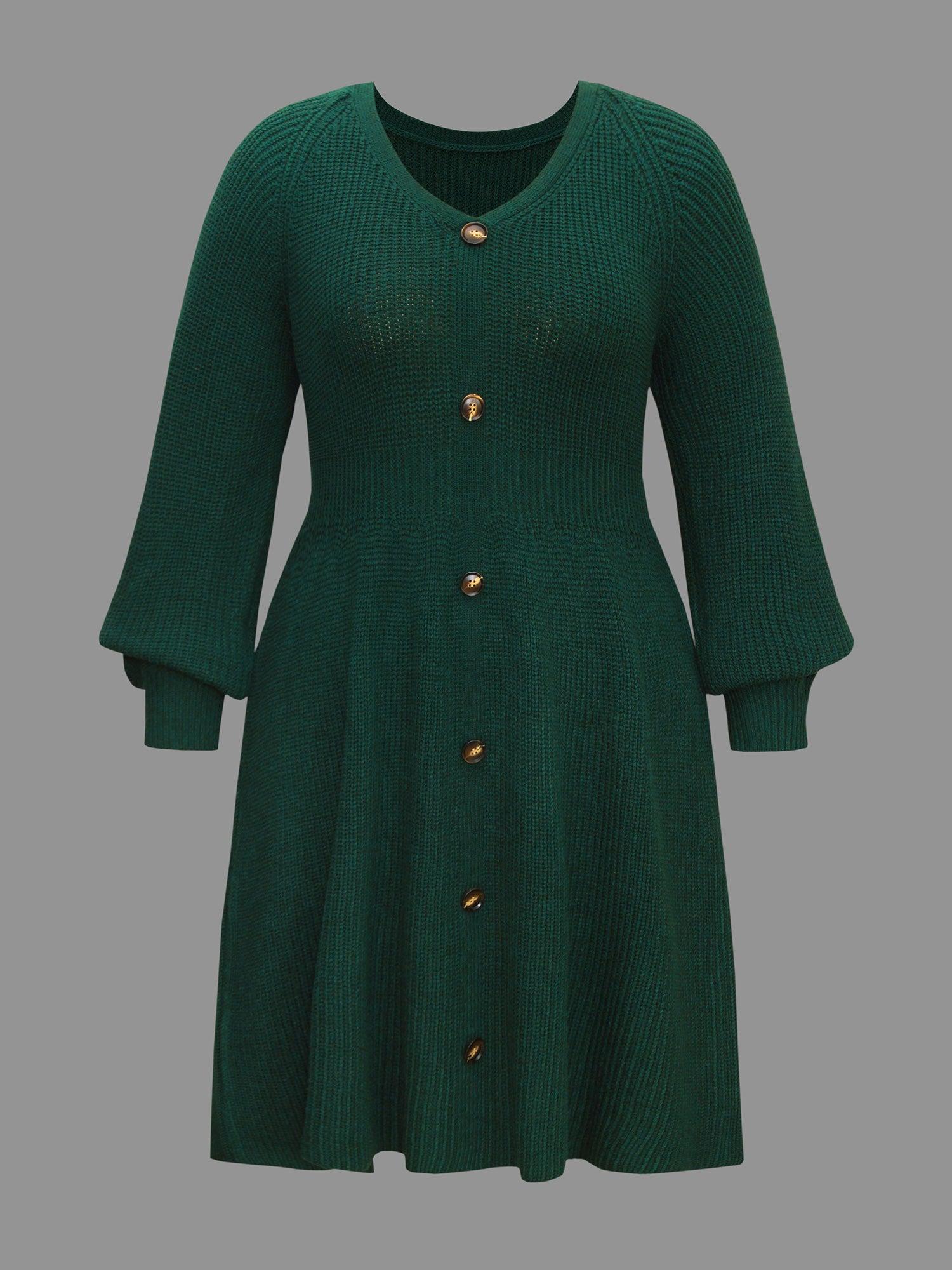Raglan Sleeve Textured Button Detailing Dress Female Product Image