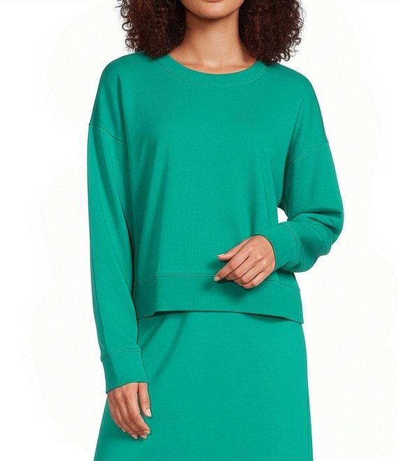 Eileen Fisher Organic Cotton Garment Dyed Terry Crew Neck Long Sleeve Shirt Product Image