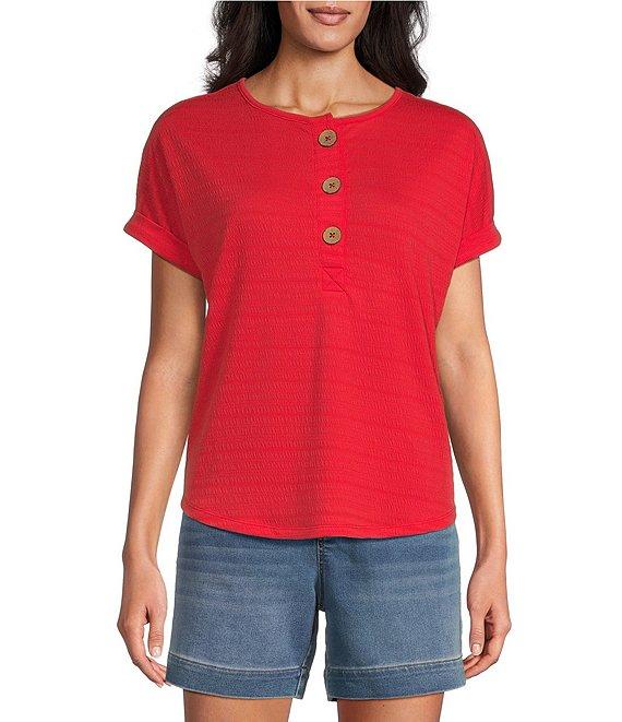 Westbound Short Sleeve Henley Neckline Knit Top Product Image