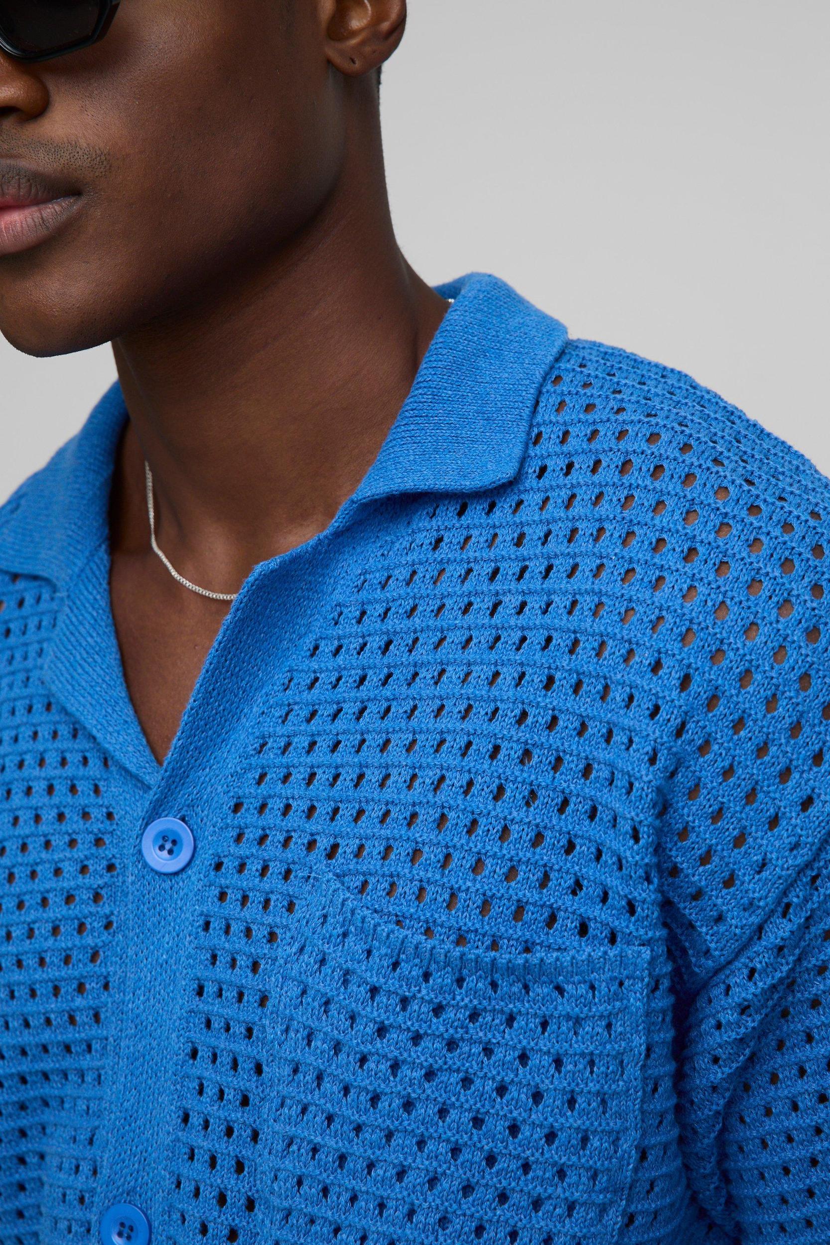 Regular Fit Open Stitch Knitted Shirt | boohooMAN USA Product Image