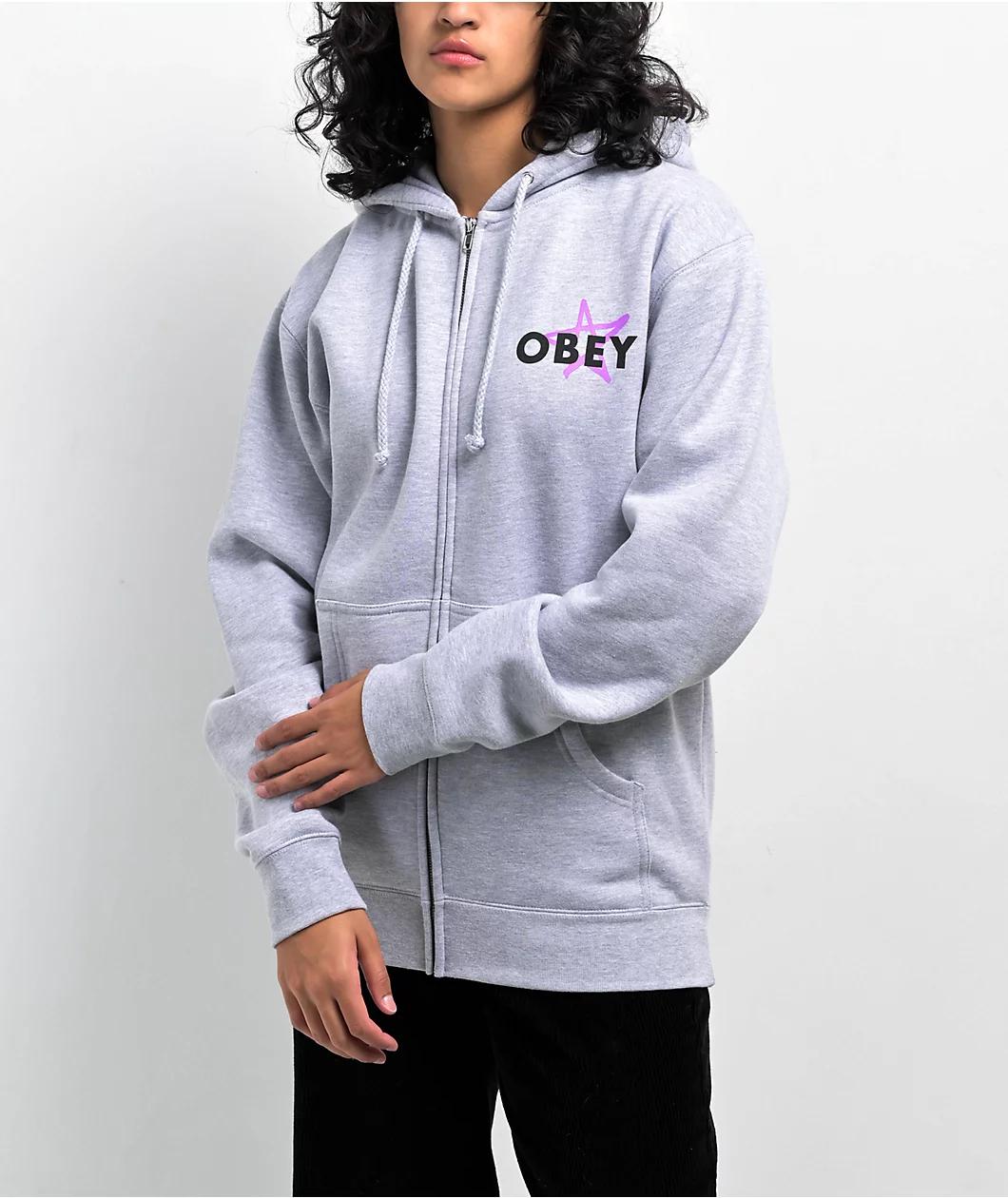 Obey Star Cities Grey Zip Hoodie Product Image