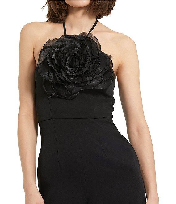 Mac Duggal Crepe Halter Neck With Flower Wide-Leg Jumpsuit Product Image