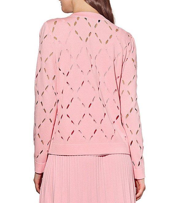 Ming Wang Soft Knit Diamond Cut-Out Round Neck Long Sleeve Jacket Product Image