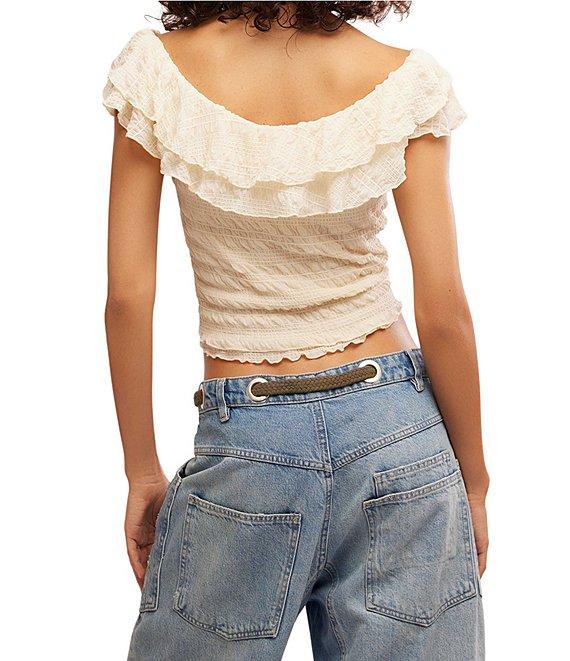 Free People Love You More Textured V Neck Short Flutter Sleeve Knit Top Product Image