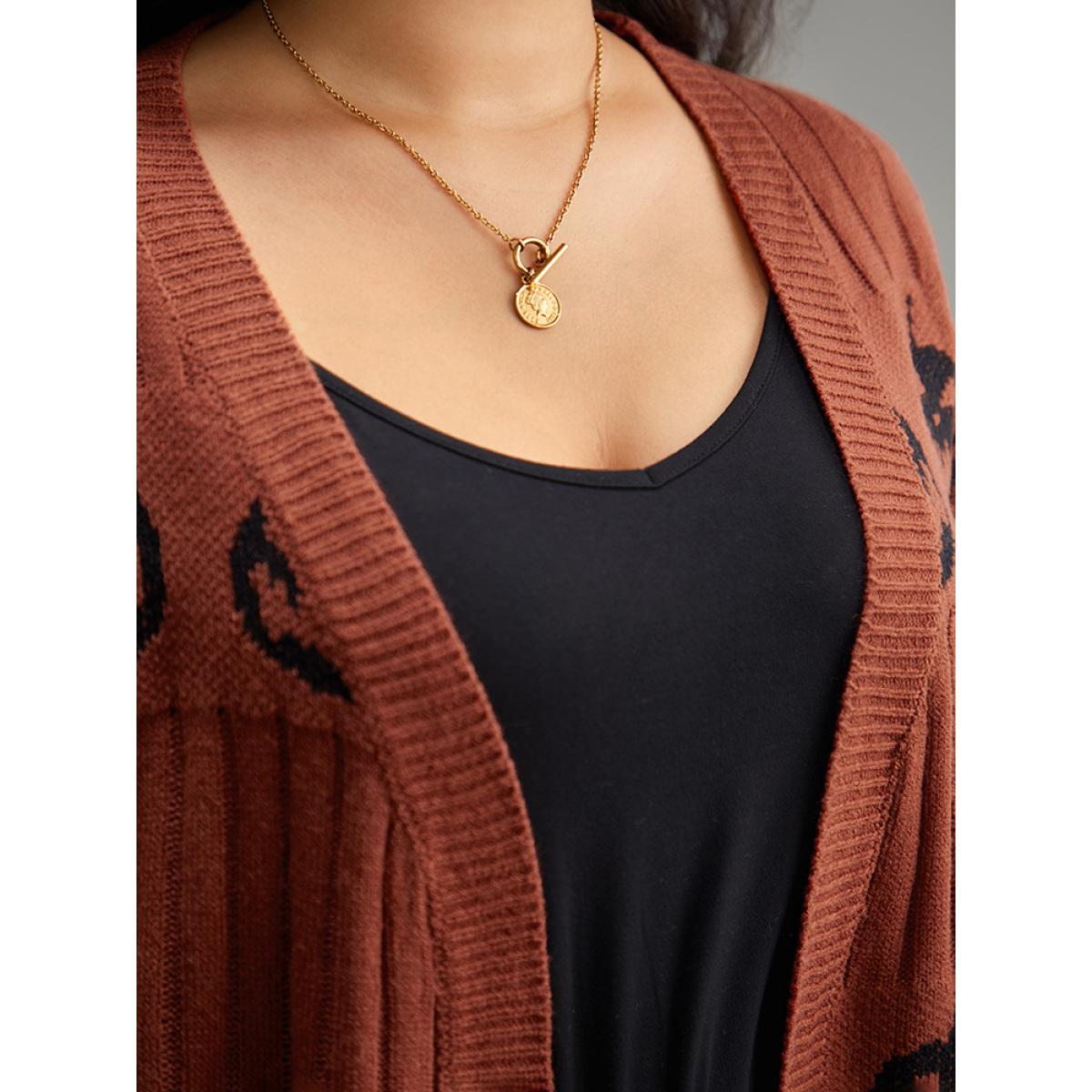 Plus Size Halloween Pumpkin Graphic Open Front Cardigan Rust Women Casual Loose Long Sleeve Festival-Halloween Cardigans BloomChic 22-24/3X Product Image