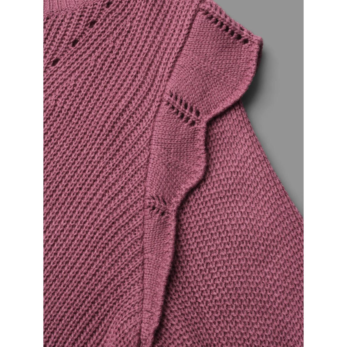 Plus Size Plain Texture Trim Lantern Sleeve Pullover DustyPink Women Casual Loose Long Sleeve Round Neck Everyday Pullovers BloomChic 14-16/1X Product Image