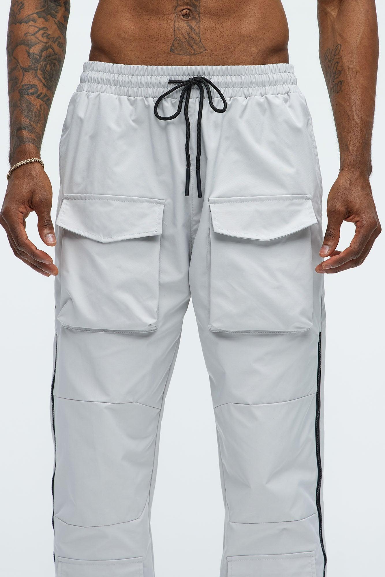 All Along Zipper Straight Nylon Cargo Pants - Grey Product Image