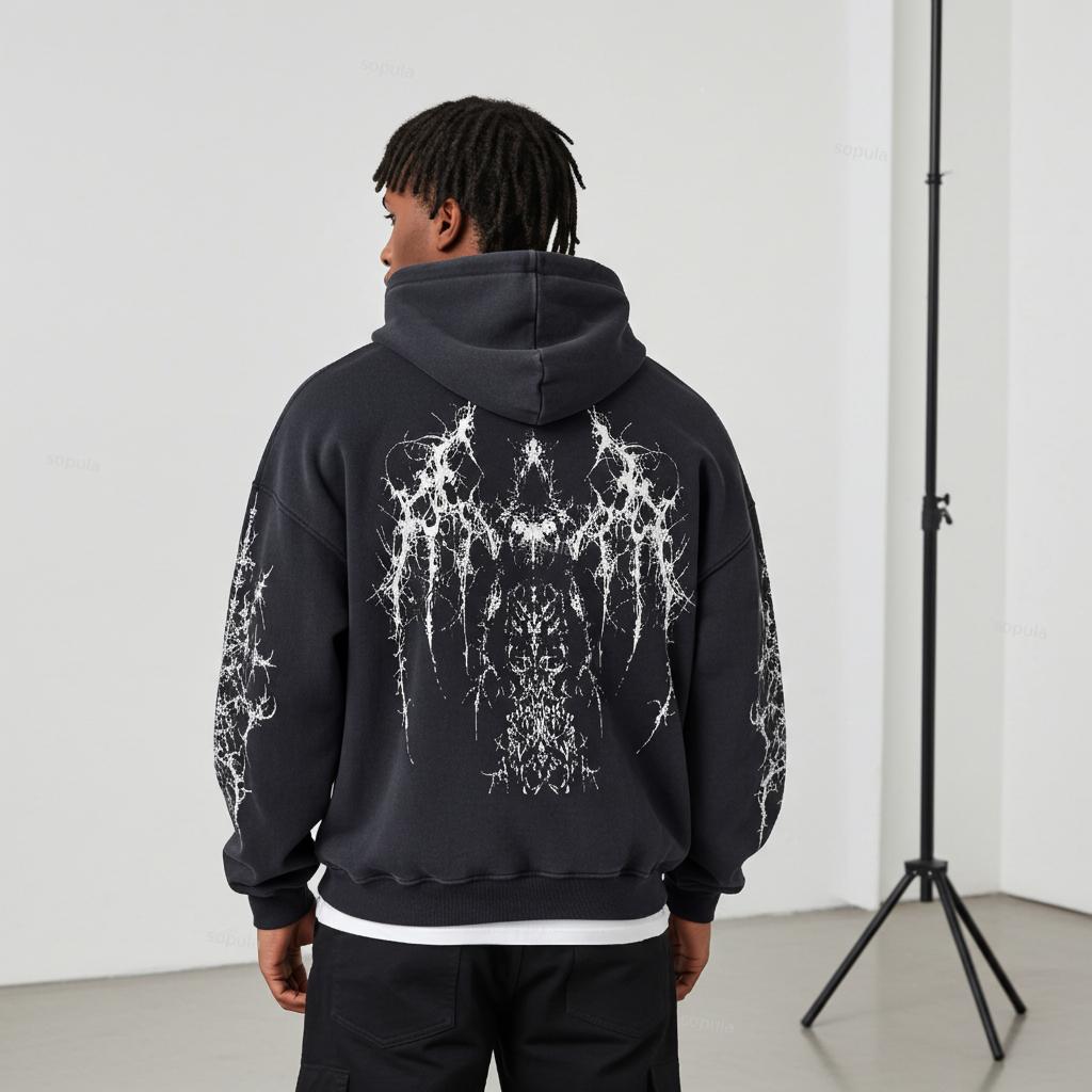 Vintage Pattern Print Acid Washed Oversized Hoodie Product Image